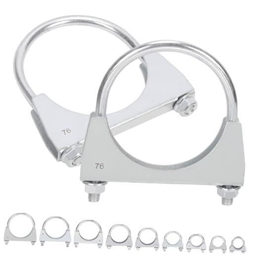 2Pcs (76mm) Exhaust U Clamps, U Bolt Muffler Clips, Silver Steel, Automotive 3"
