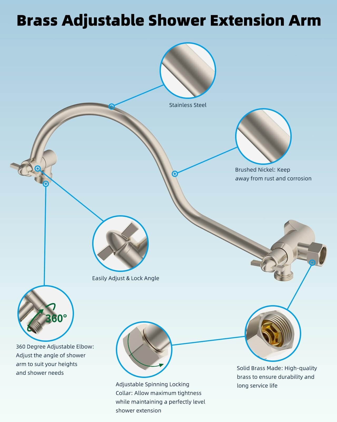 12'' Rain Shower Head Combo High Pressure Rainfall Shower Head Brushed Nickel US