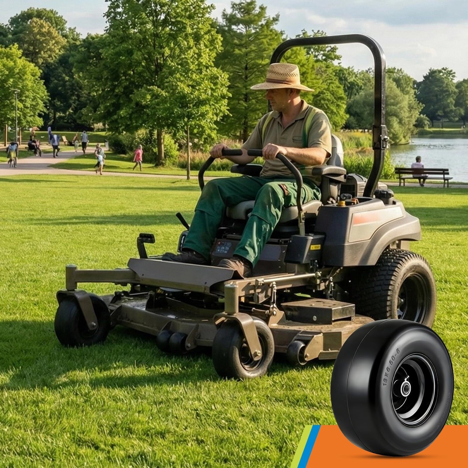 2 pack 13x6.50-6 Flat Free Tire Wheel Set w/ Bearing For Zero-Turn Lawn Mower