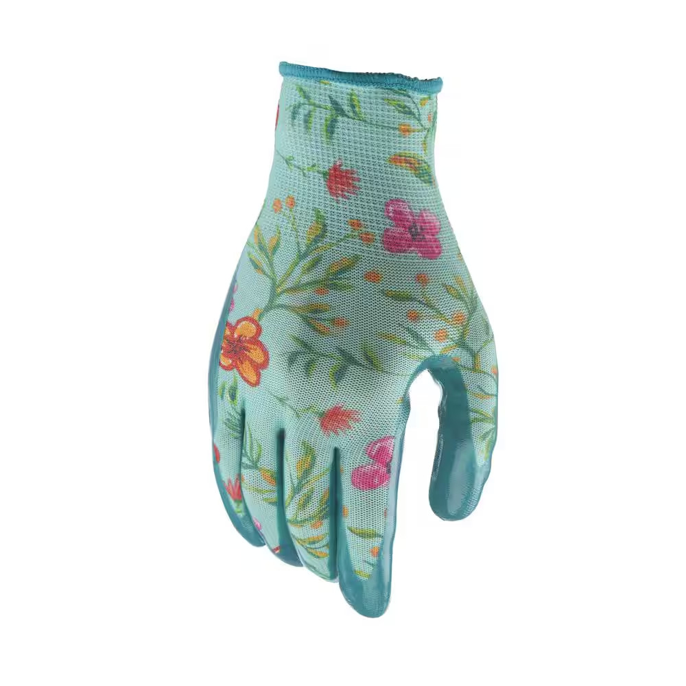 Ladies Large Size Nitrile Grip Garden Gloves for Gardening Yard Work Planting