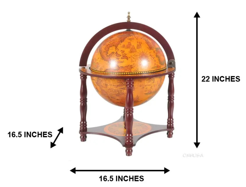 Unique Chess Board w/ Pieces Hidden in Wood Table Top Nautical Old World Globe