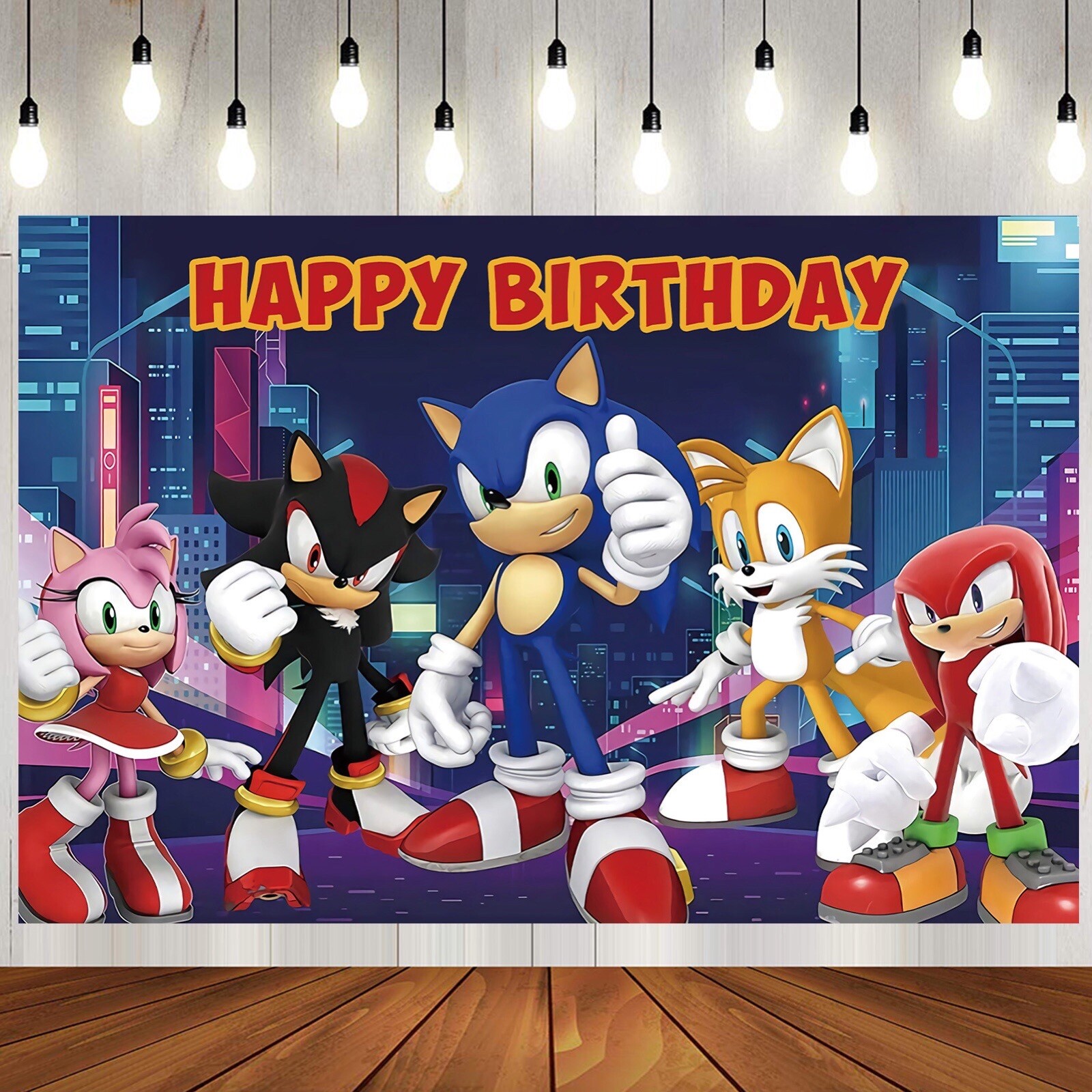 Sonic the Hedgehog Happy Birthday Backdrop 5x3.5ft Birthday Party Decoration