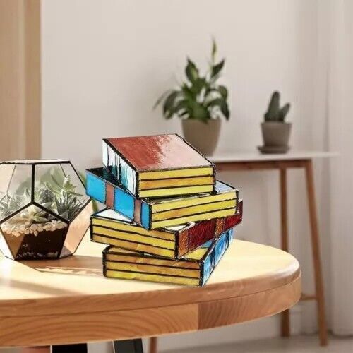 Stained Resin Stacked Books Lamp Tiffany Style Table Lamp Home Decor Book Lamps