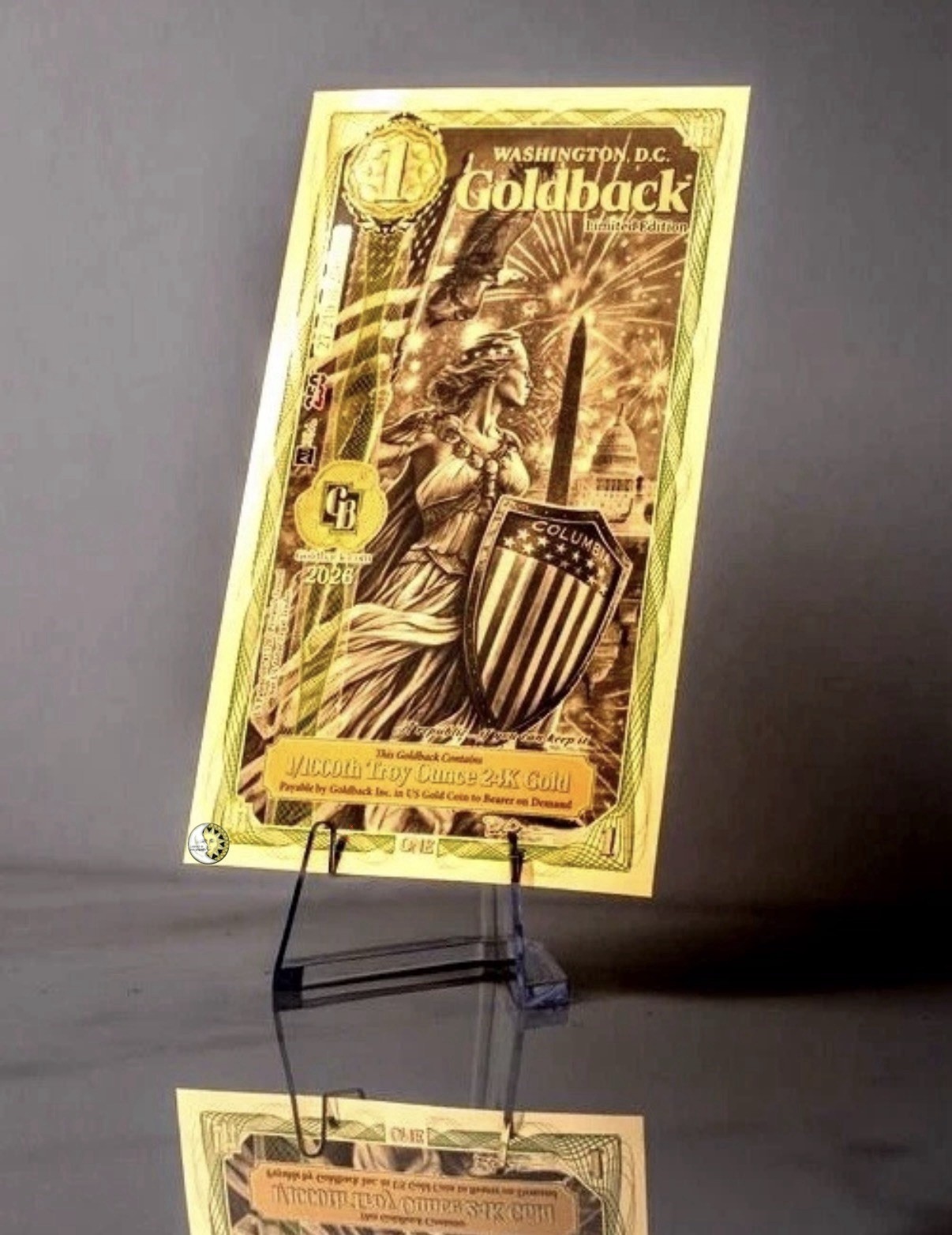 1 WASHINGTON DC GOLDBACK AURUM 24K GOLD 1/1000 OZ BU + GB SLEEVE 🔥