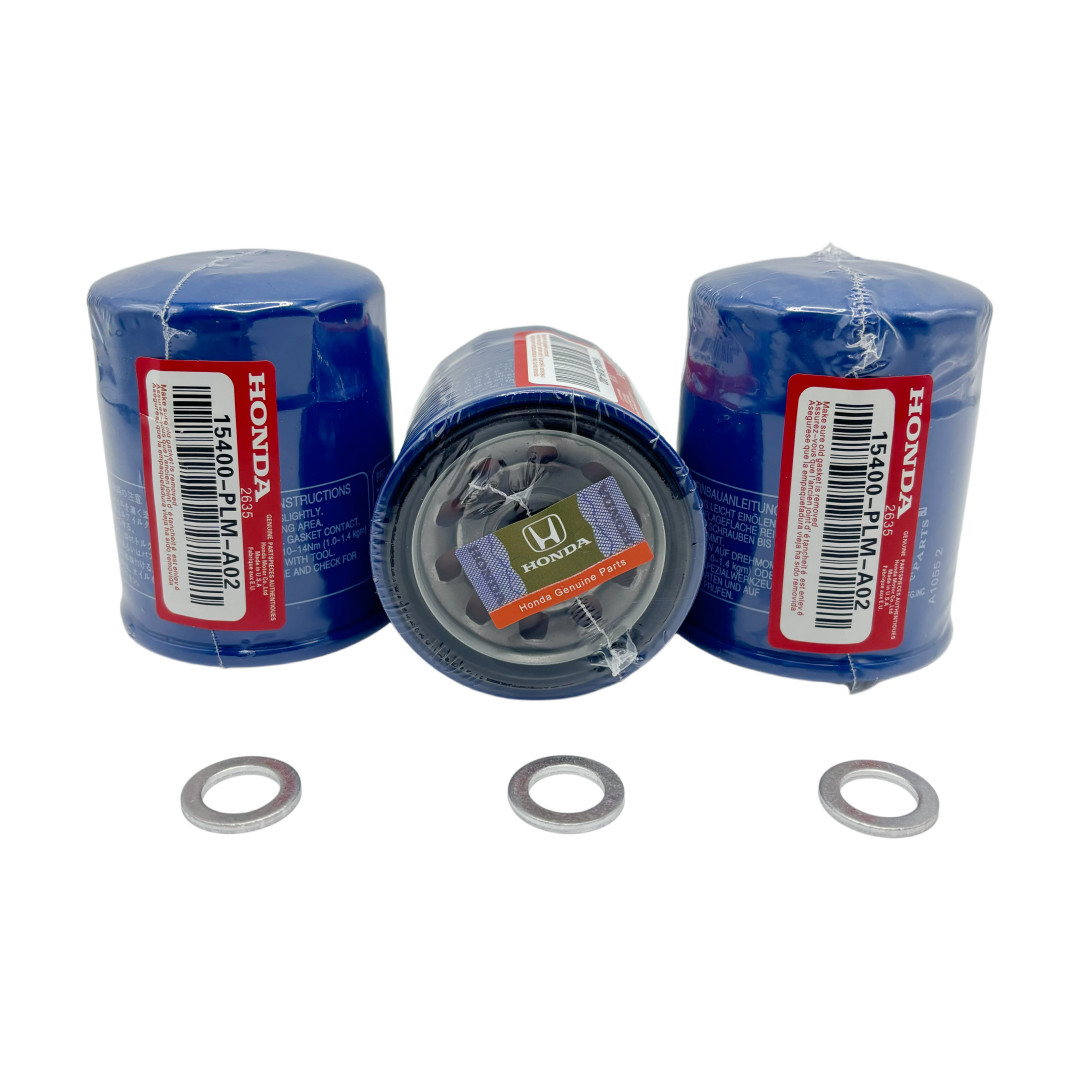 3Pcs Honda Genuine Oil Filters With Drain Plug Washer 15400-PLM-A02 New Sealed