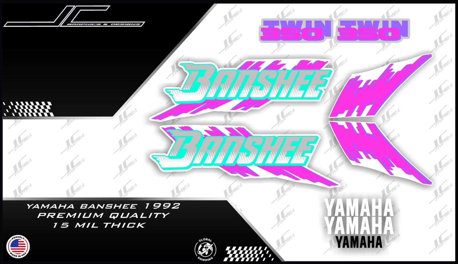 1992 yamaha banshee full graphics decals kit stickers THICK AND HIGH GLOSS