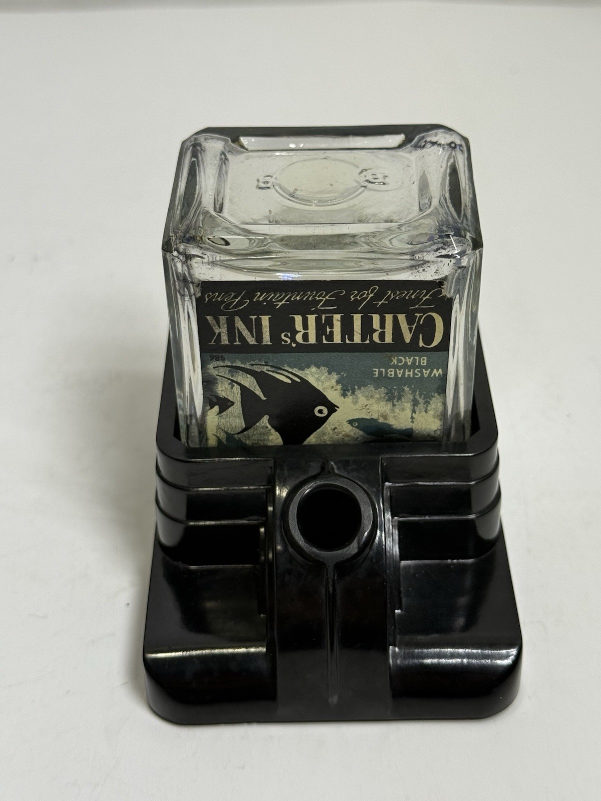 Vintage Carter's Cube - Well Dip Pen Ink Well with Glass Bottle Made in USA