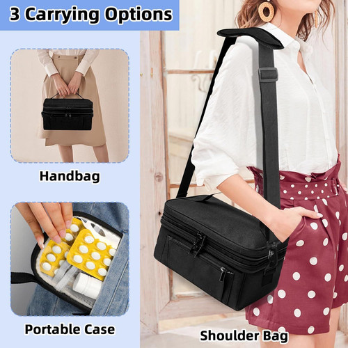 Medicine Bag for Traveling with Portable Small Pouch, Double Layer Pill Black