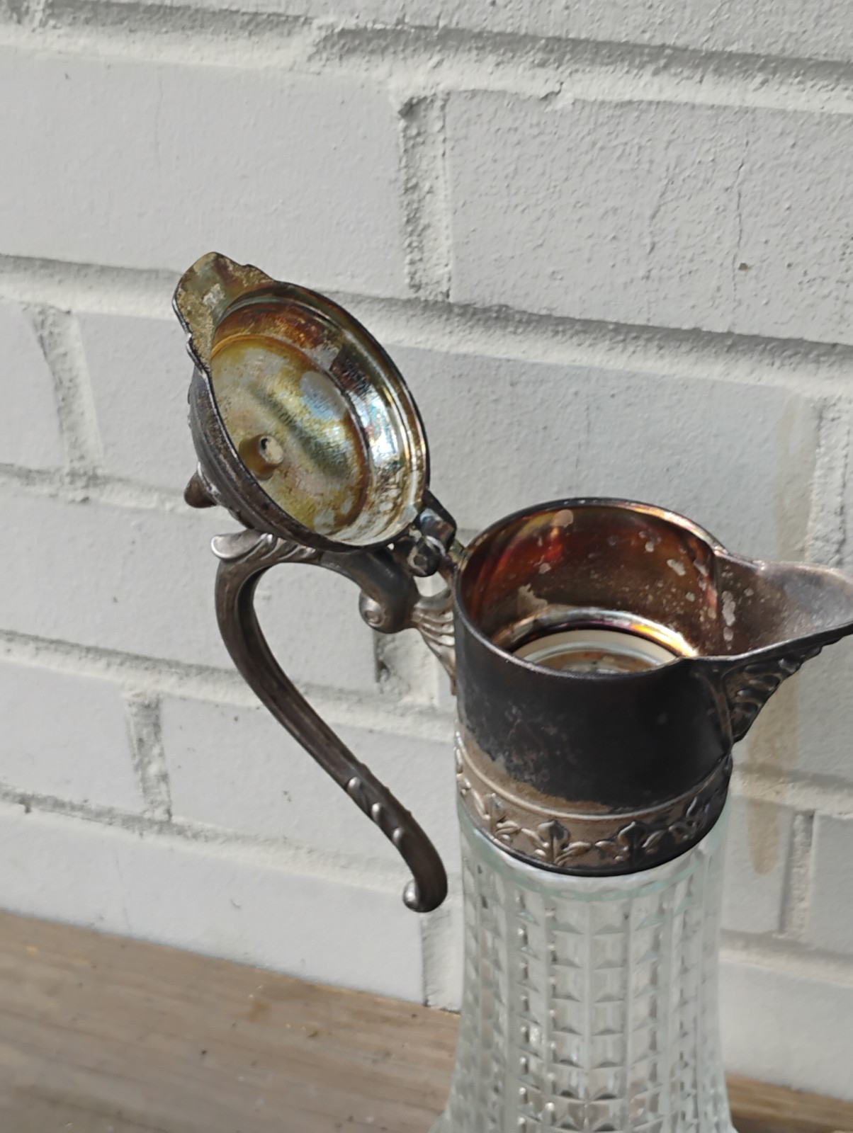 Antique Victorian Style Italian Crystal/Silverplate Decanter Claret Jug Pitcher