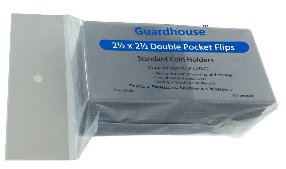 2.5x2.5 Unplasticized Coin Flips Double Pocket Holders 100 Archival Guardhouse