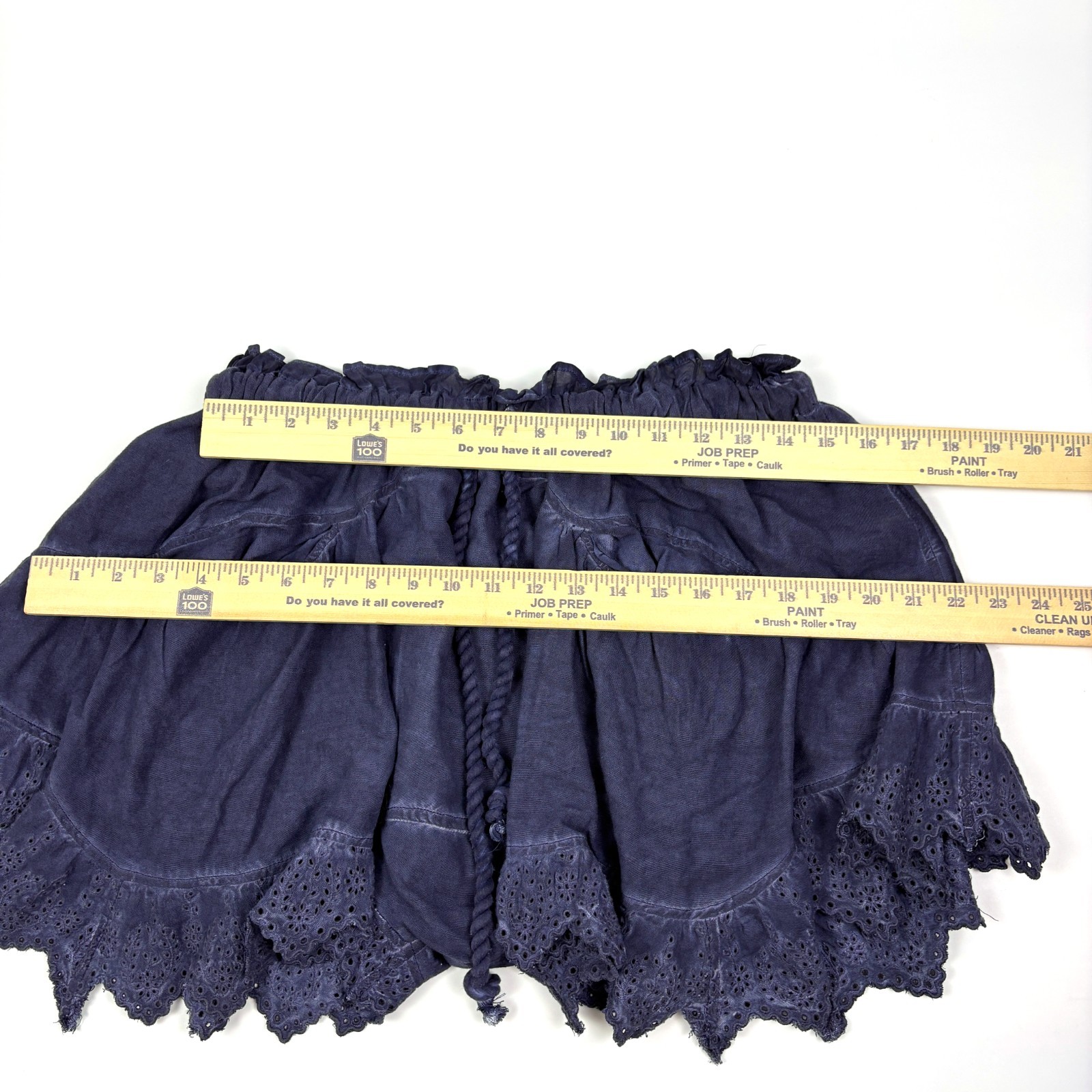 Free People Mariella Pull On Shorts Womens Sz S Navy Blue Eyelet Hem Rope Tie