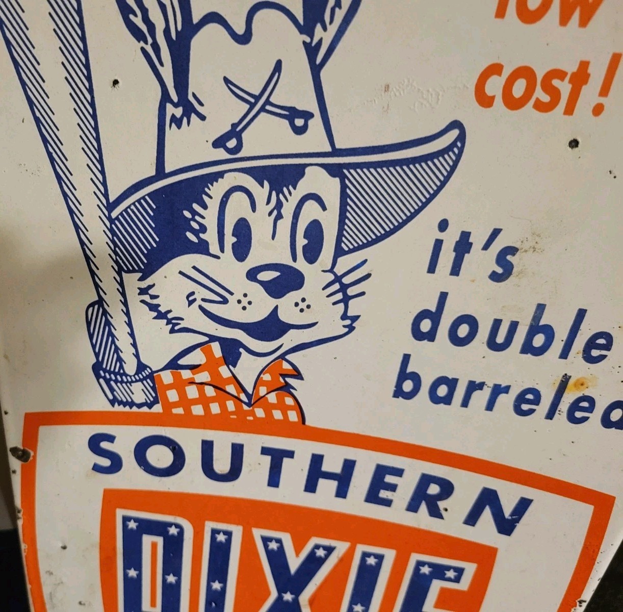 Vintage Dixie Southern Porcelain Flange Sign Nitrogen Rebel Black Americana USA