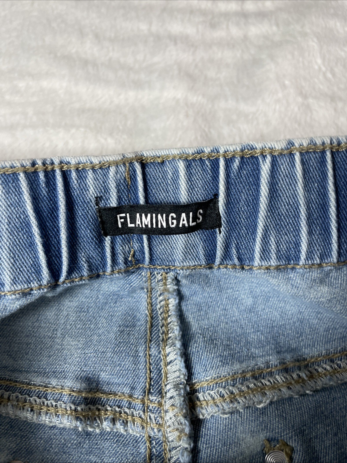 -NWT-Flamingals Wide Leg Jeans Drawstring Mid Waist Baggy Belted Size Large