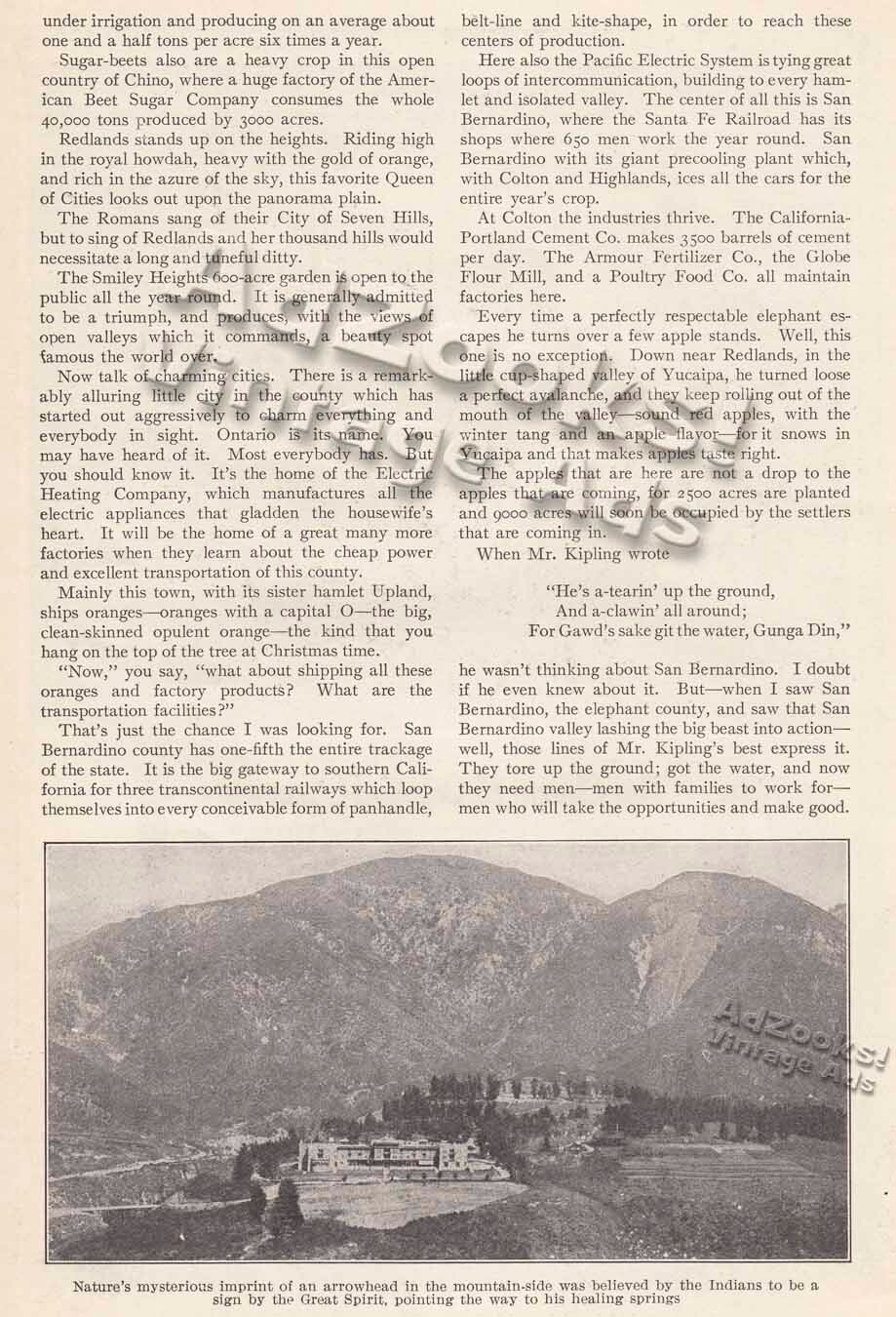 1912 San Bernardino Co Print Article with Arrowhead Springs Hotel & Landmark Pix