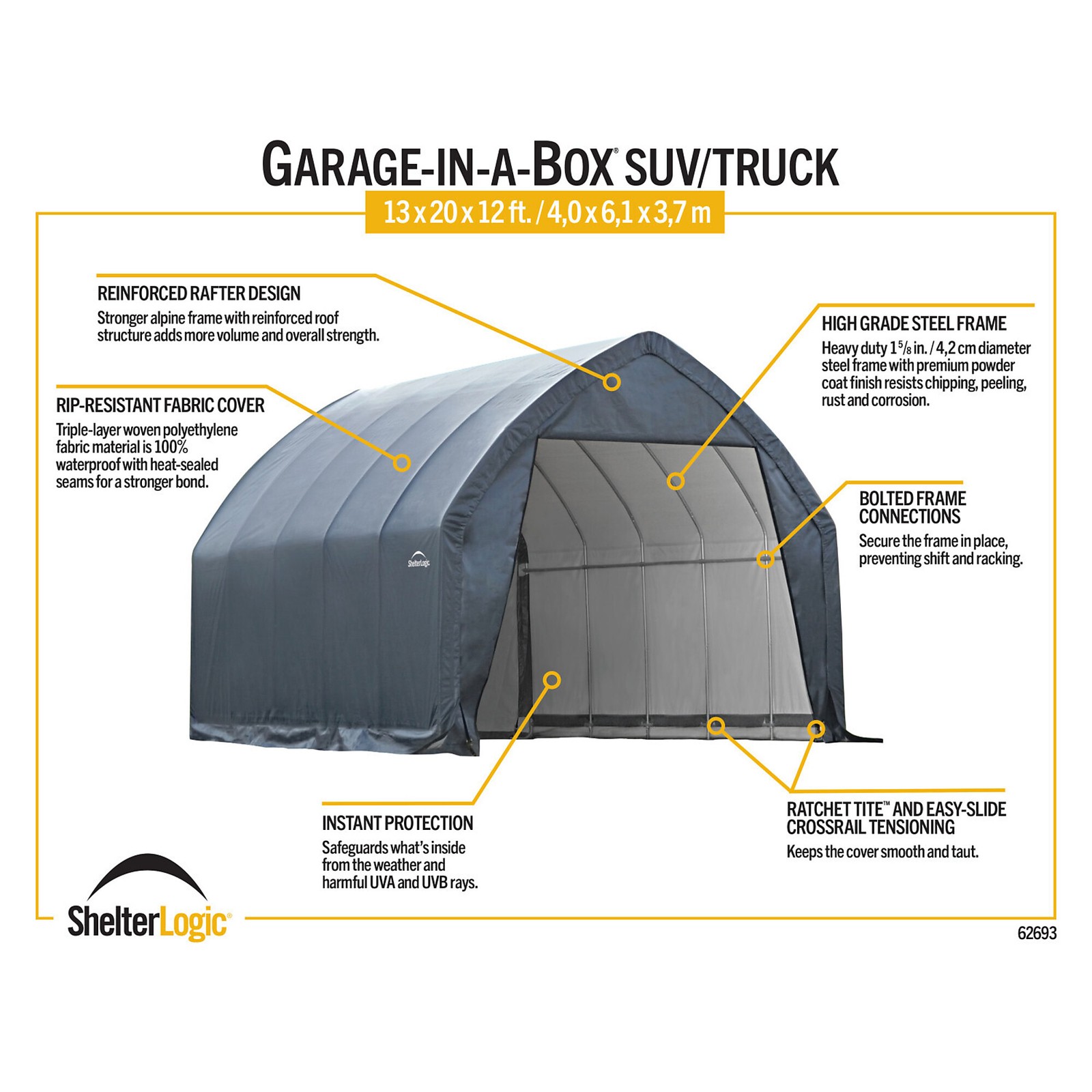 ShelterLogic Garage-in-a-Box for SUV/Truck Instant Shelter, 20ft.L x 13ft.W x