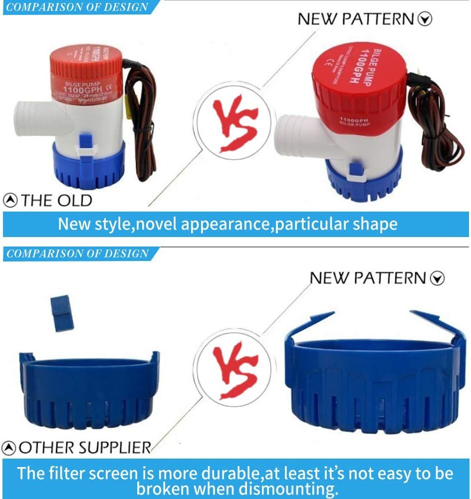 1100GPH 12V Electric Marine Submersible Bilge Sump Water Pump Boat 1-1/8" Hose