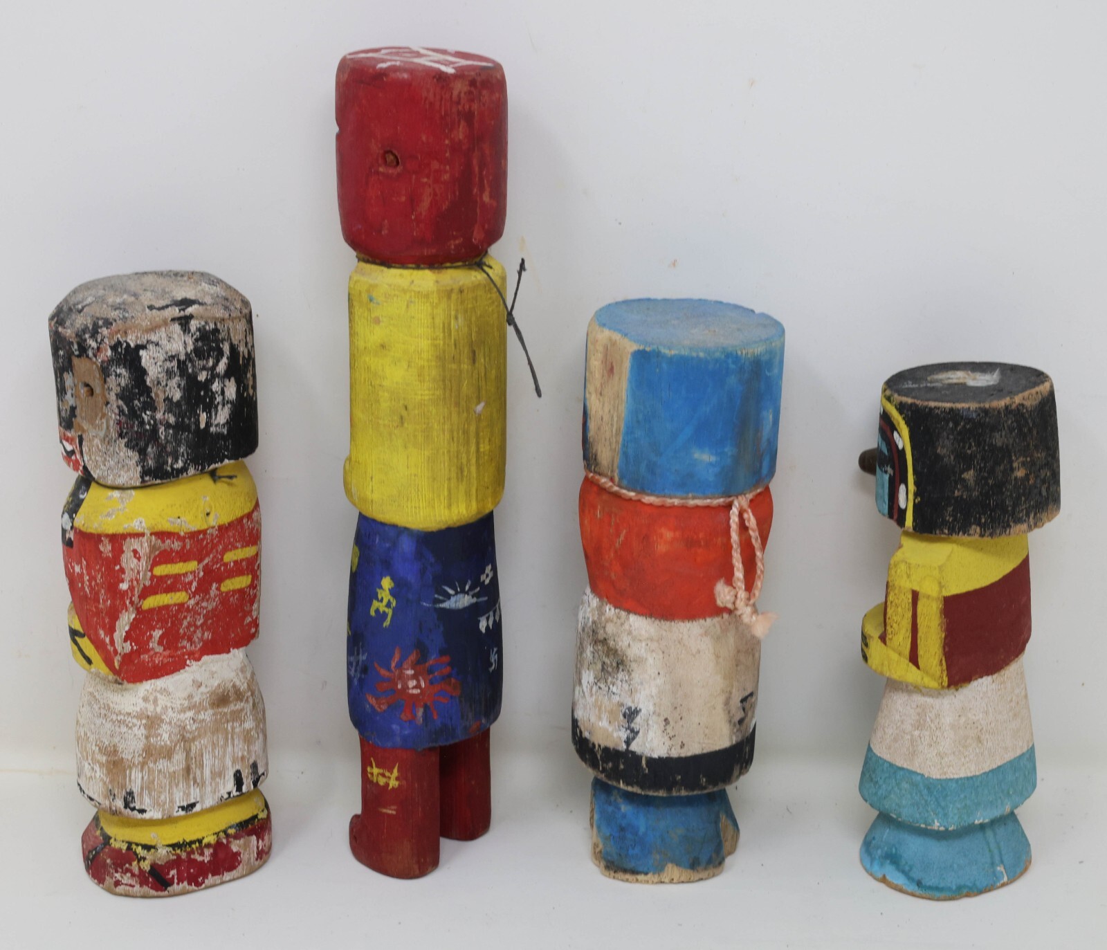 Four Antique Hopi Kachina Dolls Pueblo Indian Painted Wood Carved Sculptures VTG