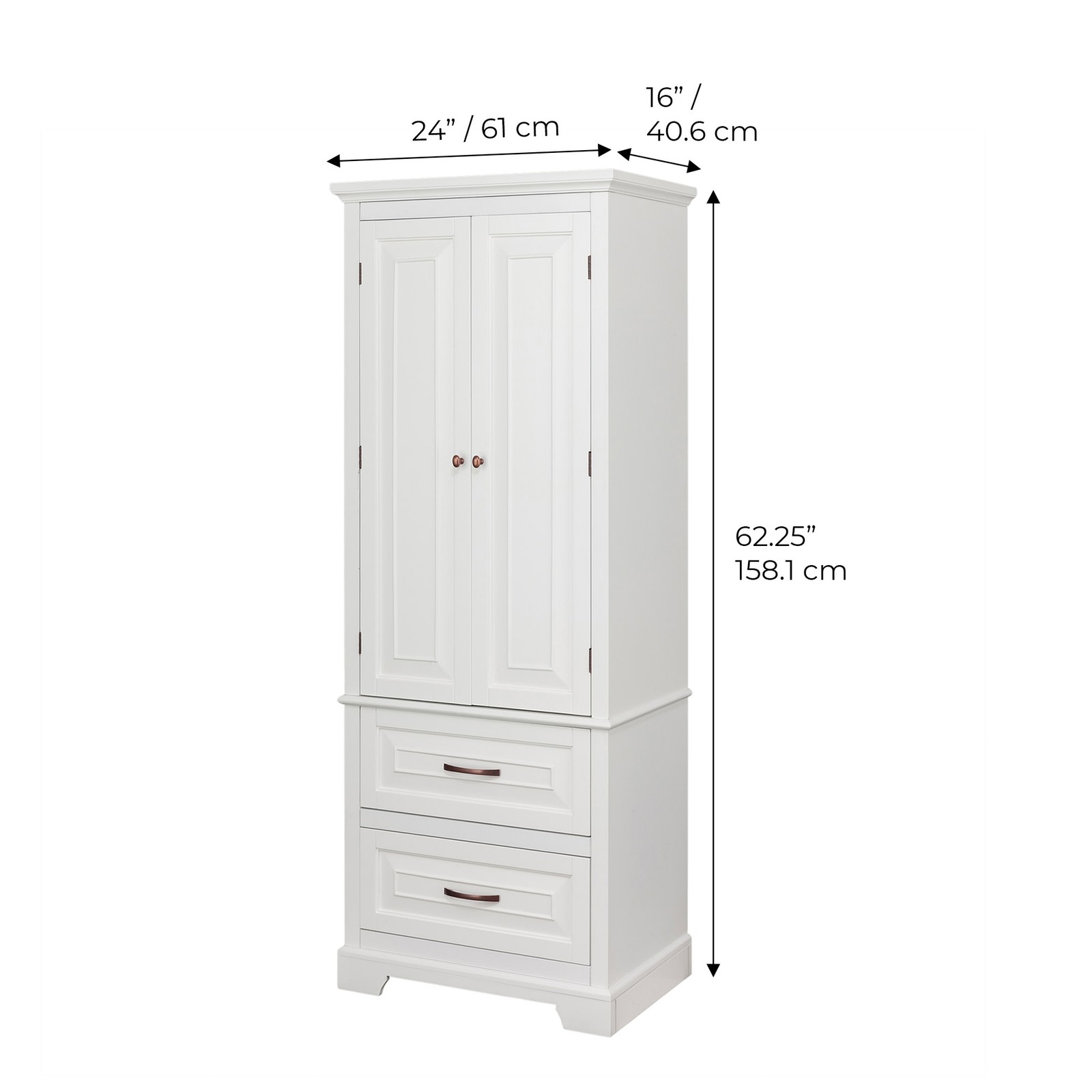 Teamson Home St. James Wooden Linen Tower Cabinet with 2 Drawers, White