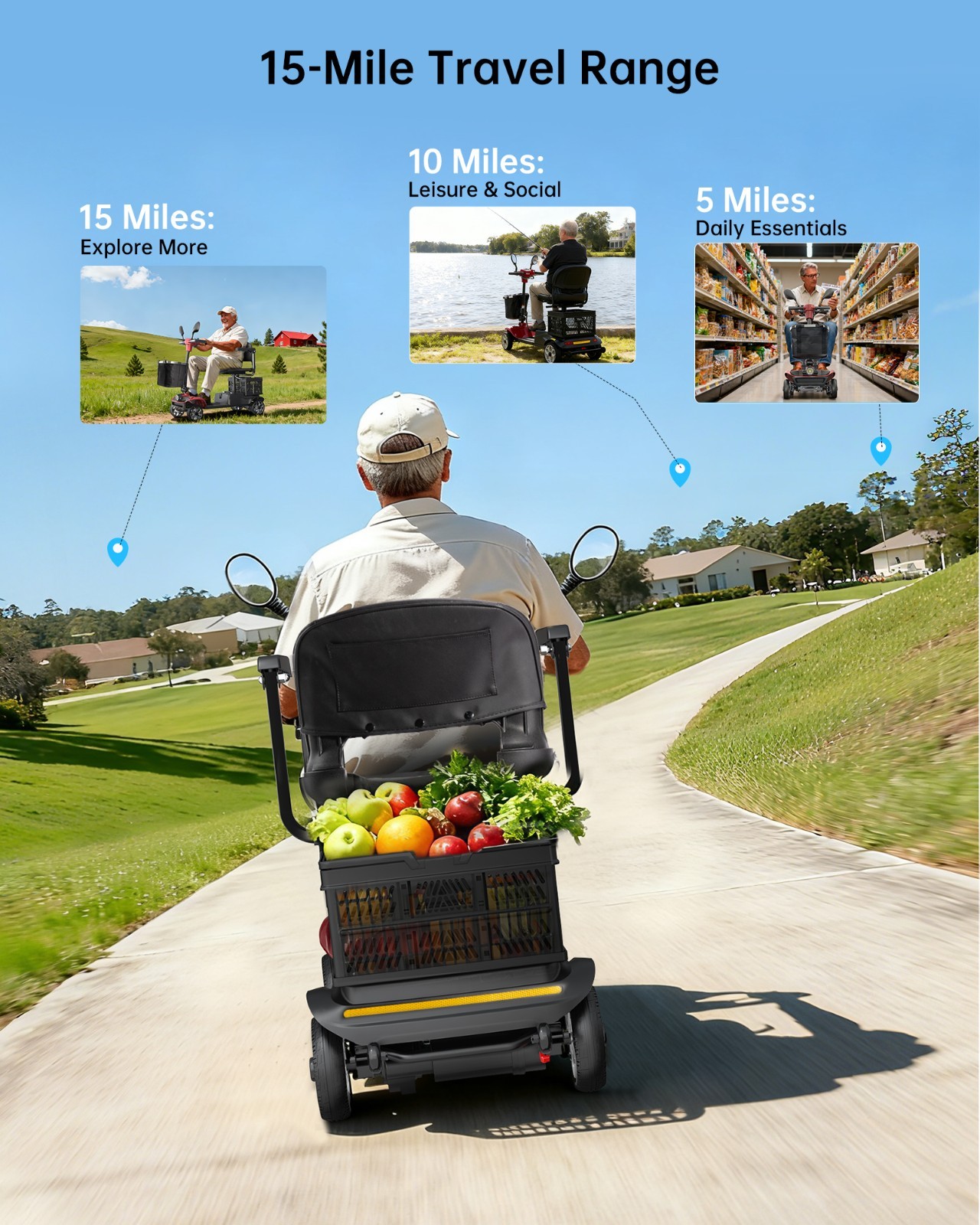 4 Wheel Mobility Scooters for Adults & Seniors, 15 Mi Range & 330 lb Capacity