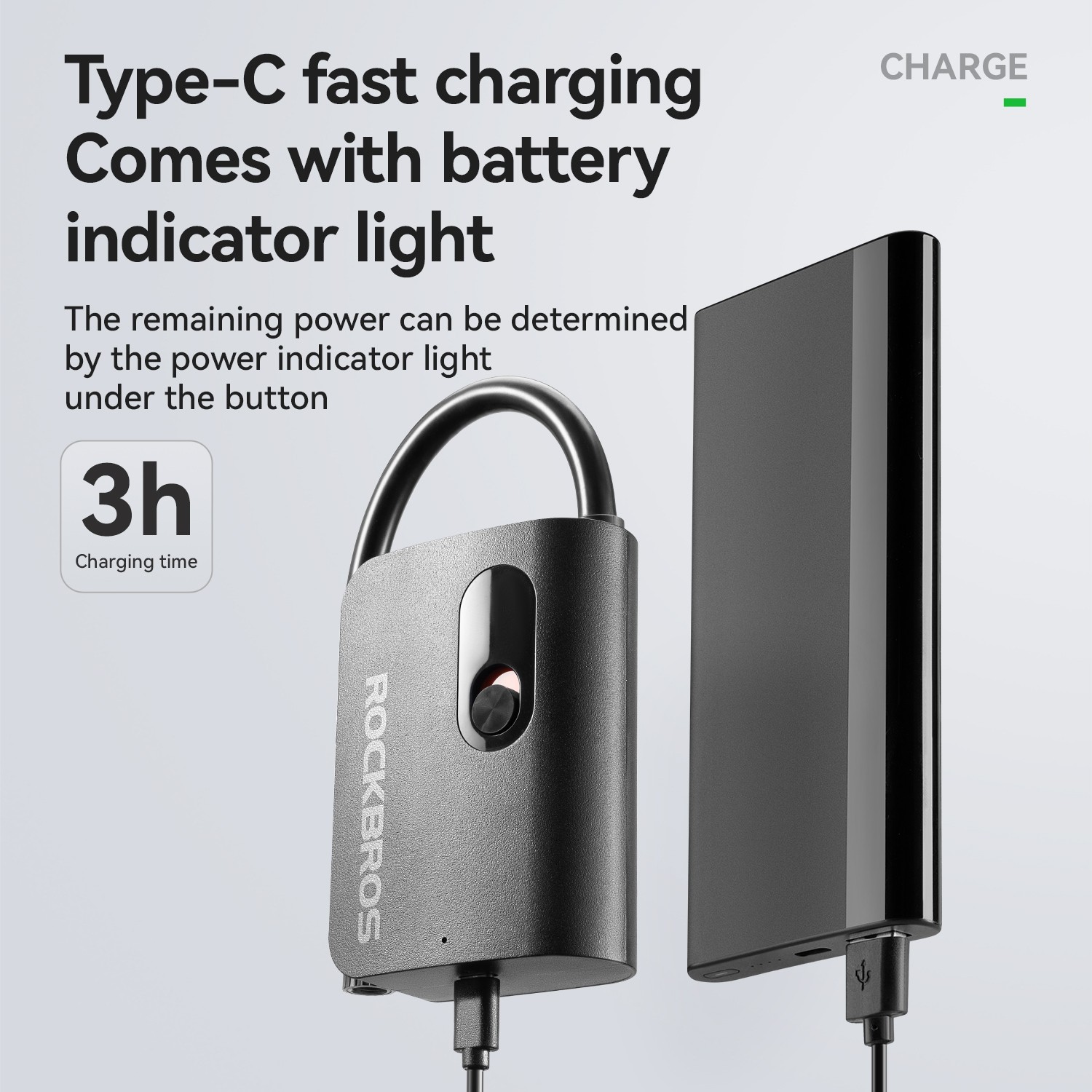 ROCKBROS Bicycle Electric Air Pump Mini Portable 70PSI Inflator 2600mAh Type-C