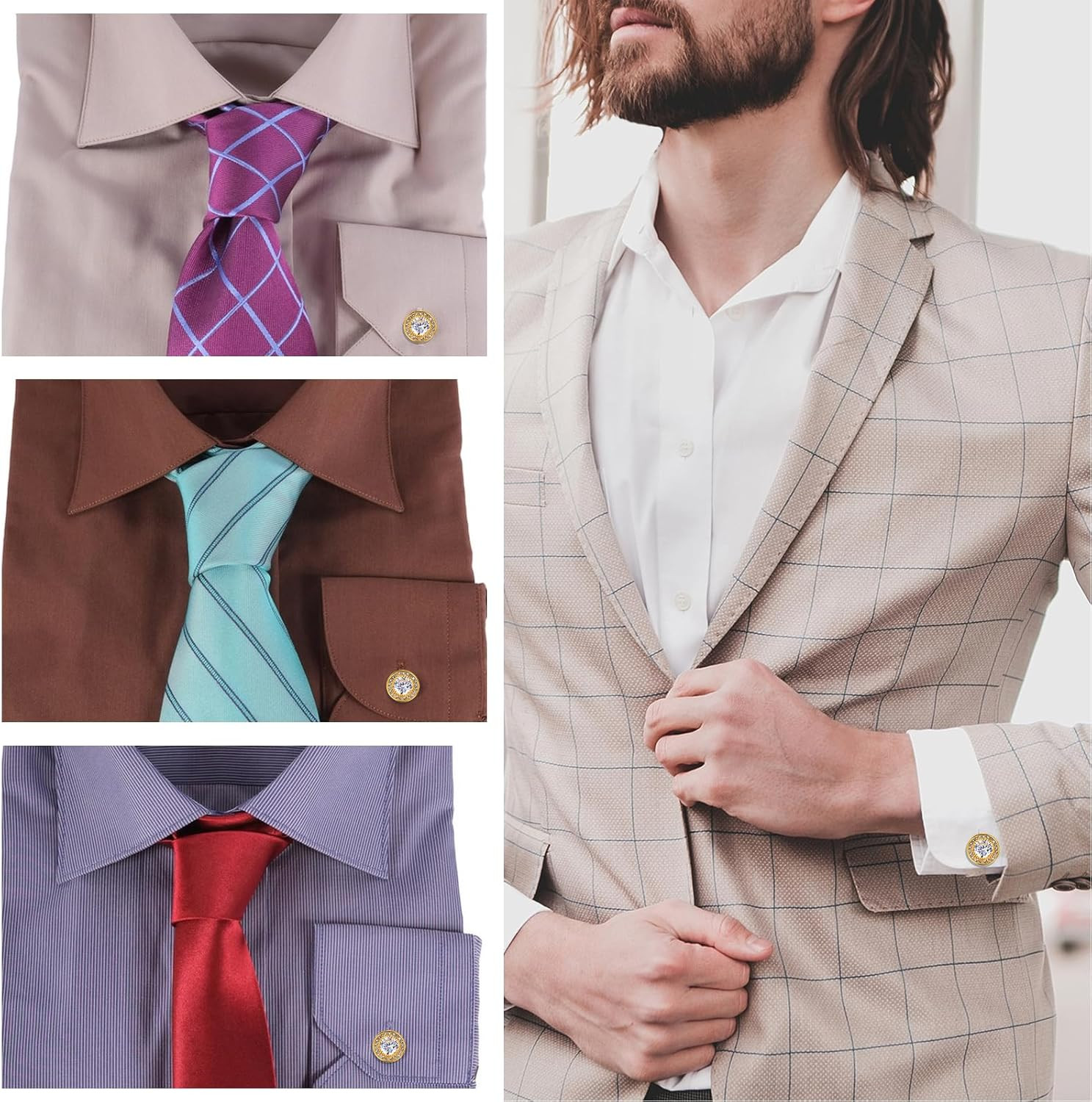 Cufflinks for Men Cuff Links Diamond Crystal Cuff Mens Personalized Classic roun