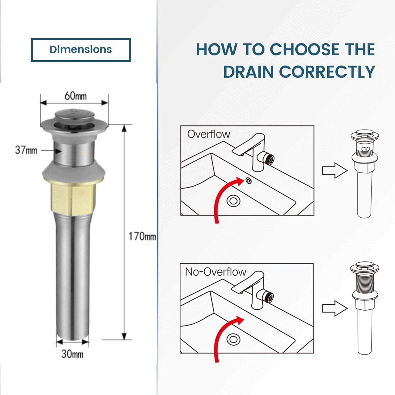 1Bathroom Sink Pop Up Drain Brushed Nickel Vessel Basin Stopper with No Overflow