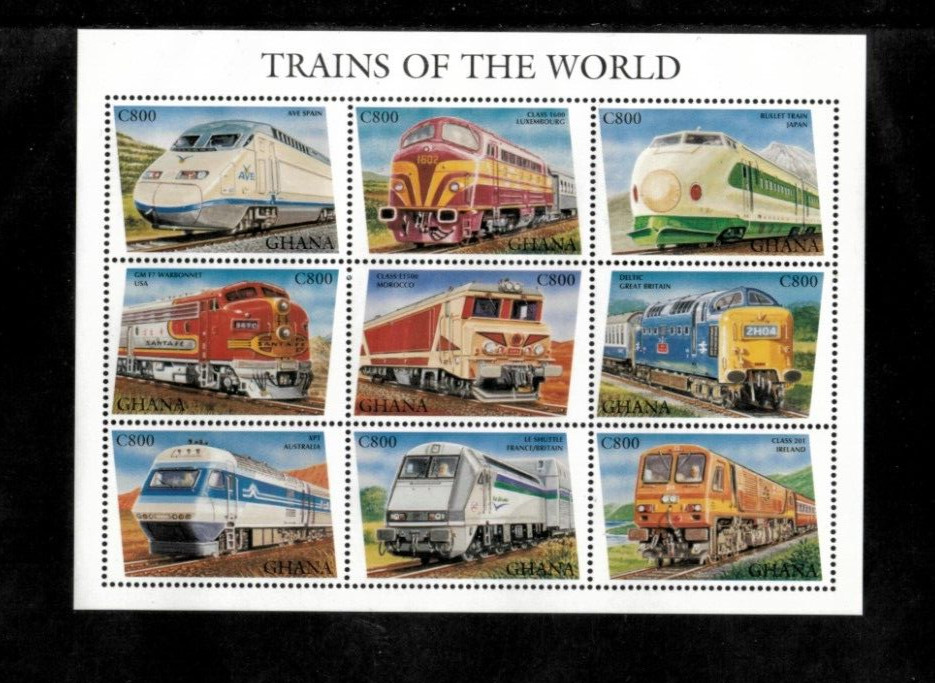 Ghana 1998 - Trains of the World - Sheet of 9 Stamps - Scott #2021 - MNH