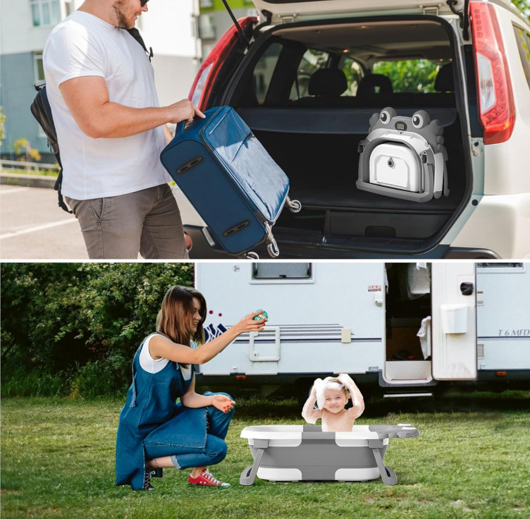 Collapsible Baby Bathtub for Newborns to Toddler with Real-time Temp Monitor & F
