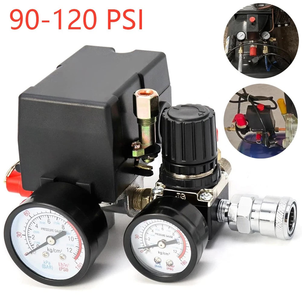 Air Compressor Pressure Switch Control Valve 90-120PSI Pressure Regulator Gauge