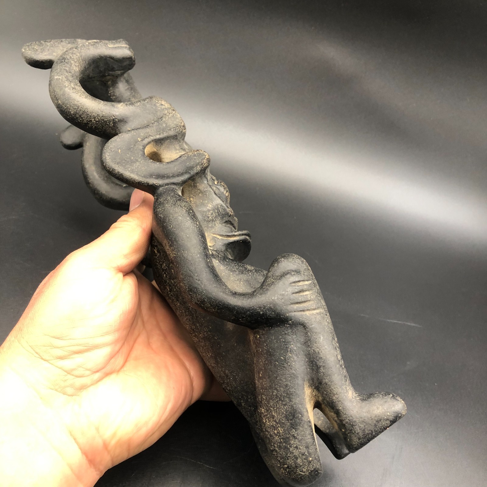 Old HongShan Culture Meteorite Jade Hand-Carved Sun God Helios&Pig Dragon Statue