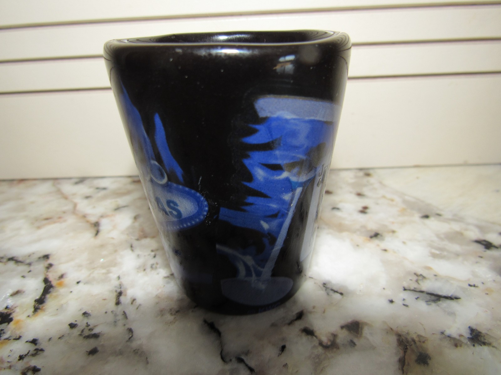 Sin City Las Vegas Nevada Black & Blue Ceramic Shot Glass w/ Spinning Dice