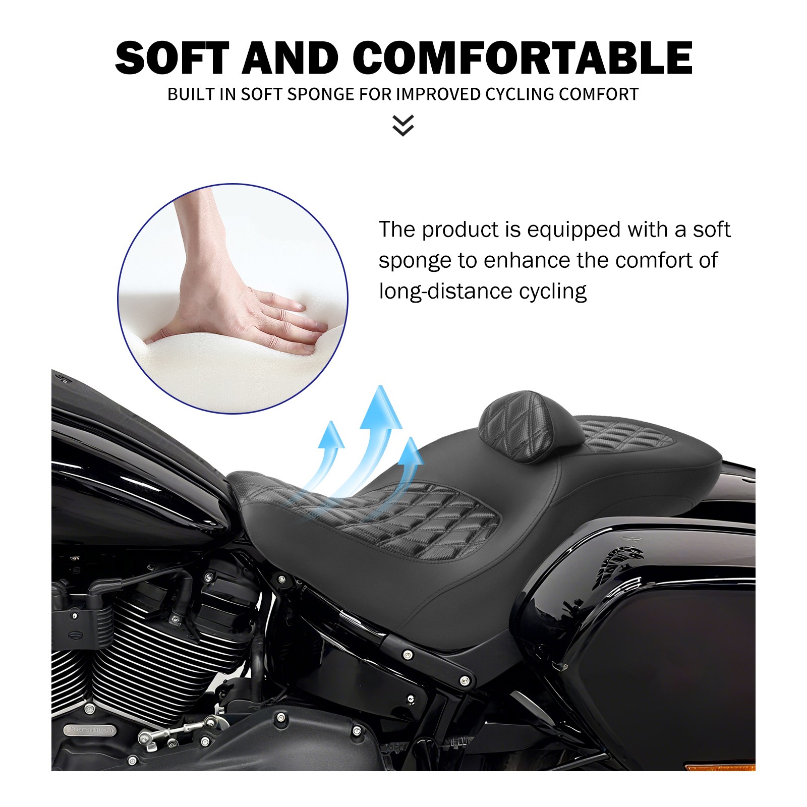 Diamond Driver Passenger Seat w/ Backrest For Harley Low Rider FXLRS 2018-2025