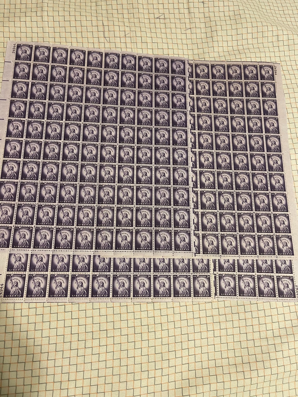 MATCHING ALL 4 POSITIONS SHEET SCOTT#1035,3C STAMP STATUE OF LIBERTY MNH OG