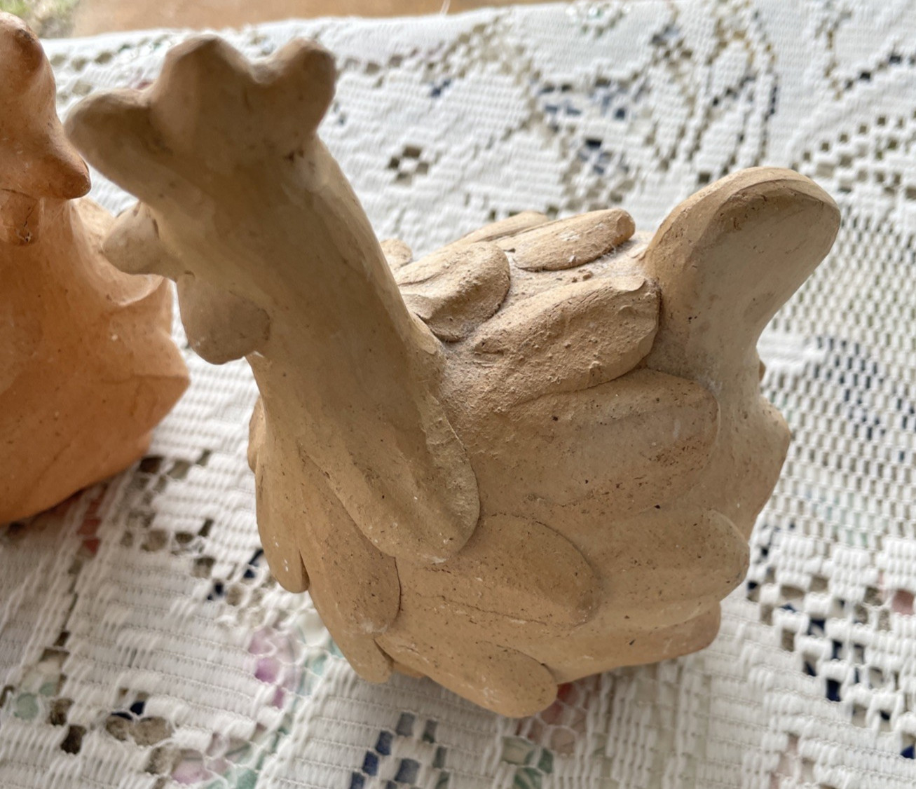 Vintage Set of 3 TERRA COTTA CLAY POTTERY Unique CHICKEN HEN ROOSTER 5"