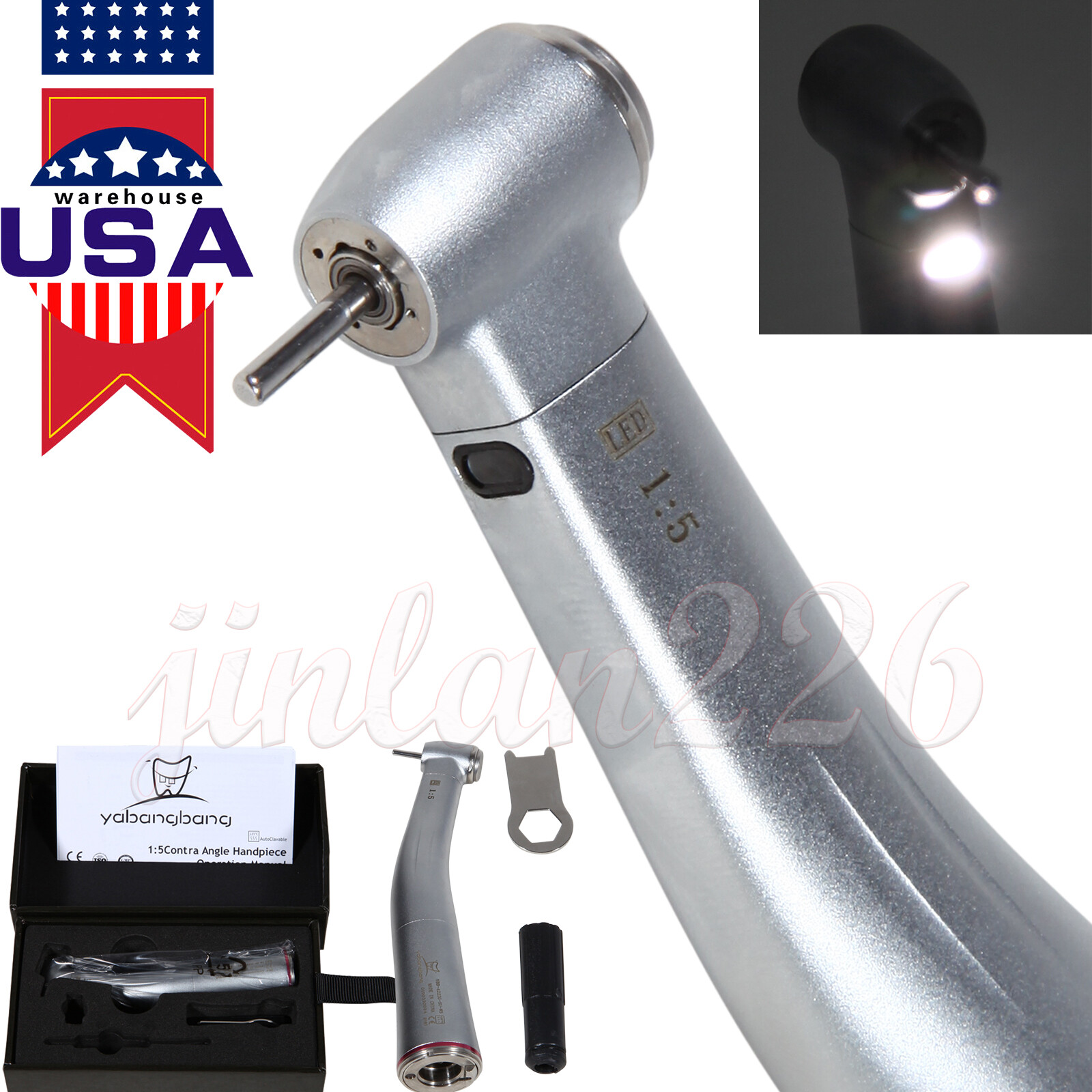 Dental 1:5 Increasing Contra Angle LED Optic Handpiece Fit NSK Electric Motor