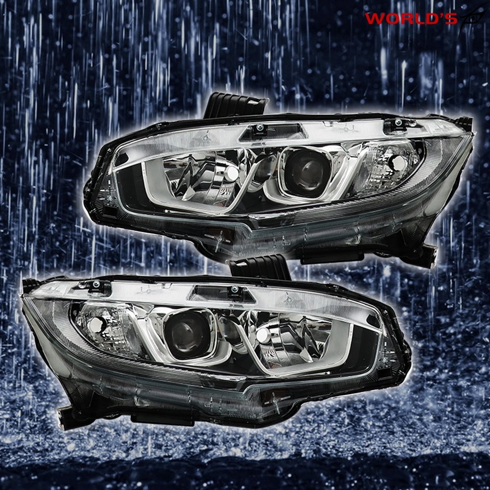 Pair For Honda Civic 2016-2020 Halogen W/LED DRL Headlights Assy Chrome Housing