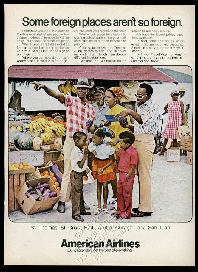 1972 American Airlines African American Black family in Caribbean photo print ad