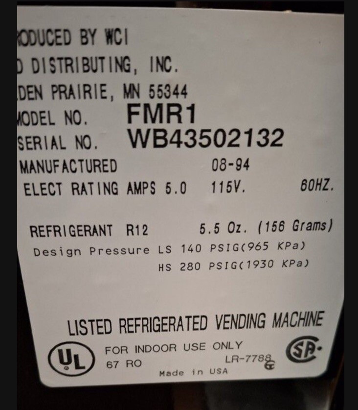 Juice Mate Refrigerated Coin Operated Can Vending Machine Model FMR1 - Brand New