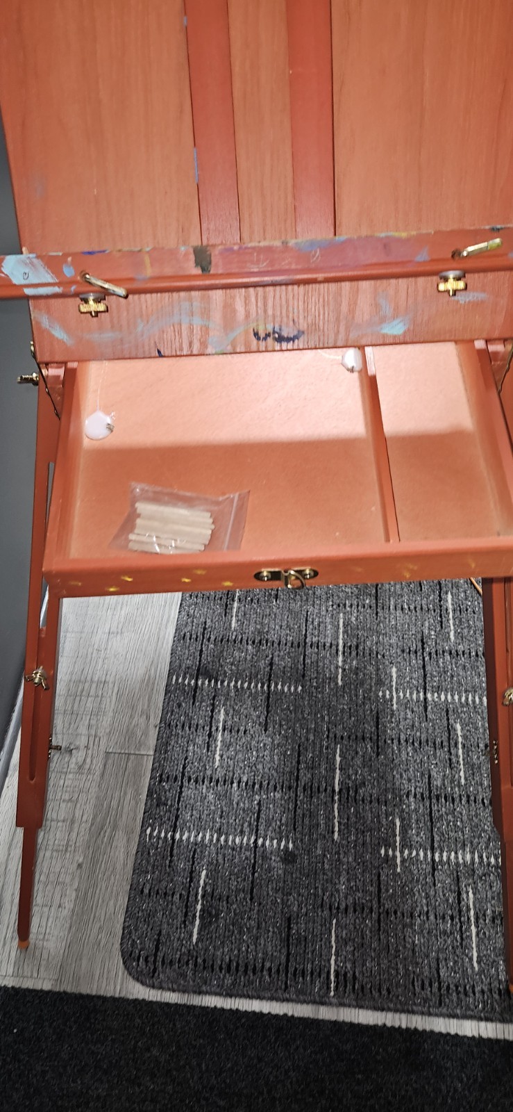 French Easel Wood Painting Artist Sketch Box Case Portable Tripod w Drawer