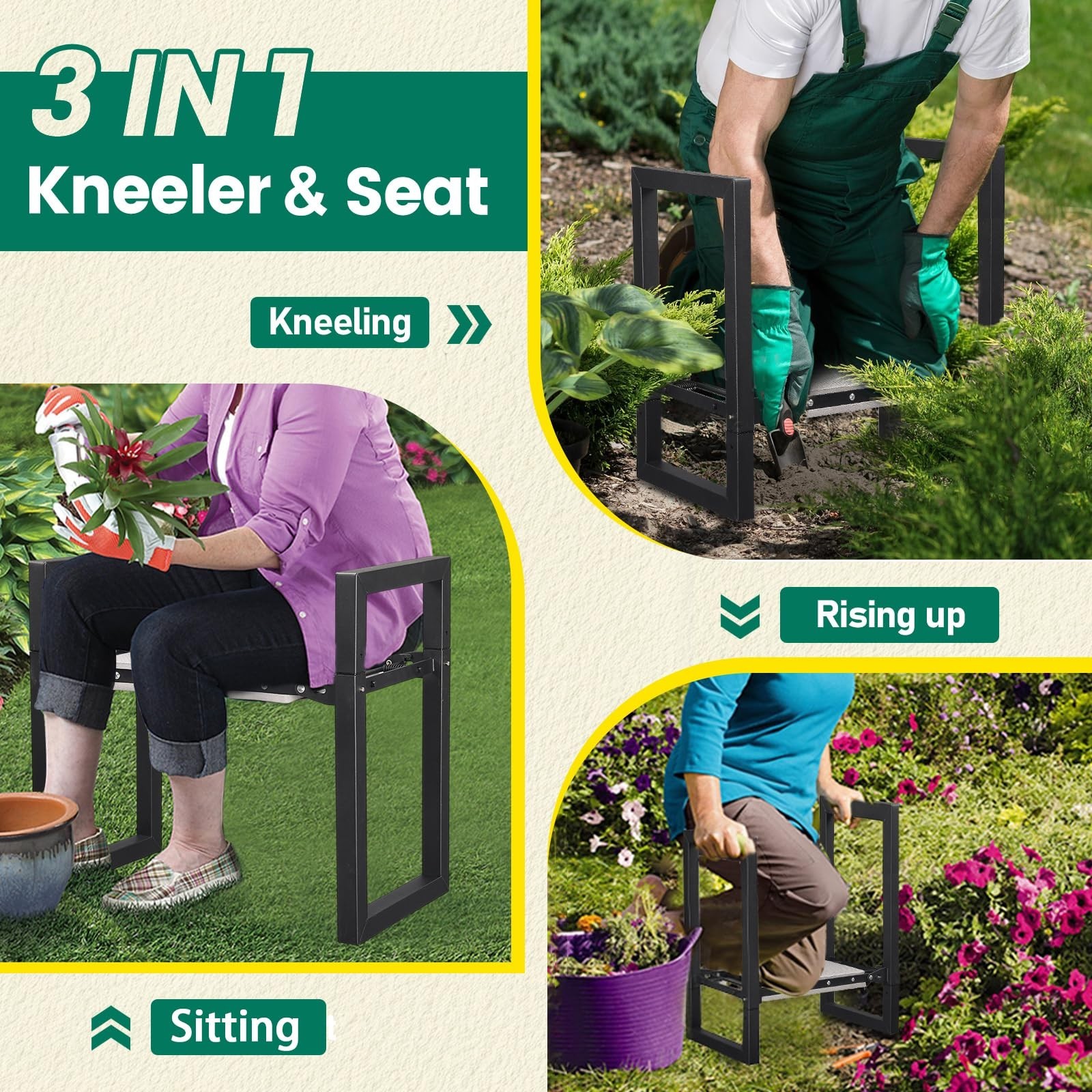 Garden Kneeler and Seat - Heavy Duty Folding Garden Stool with Handles, Stabl...