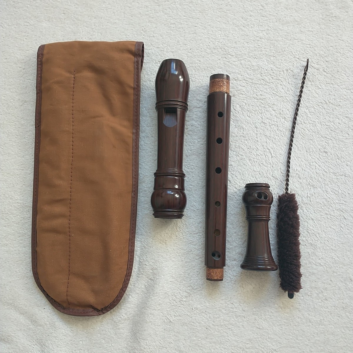 Vtg Brero Suisse Wood Alto Recorder Blockflute Dark Brown Bag Cleaner 90s 18.5"