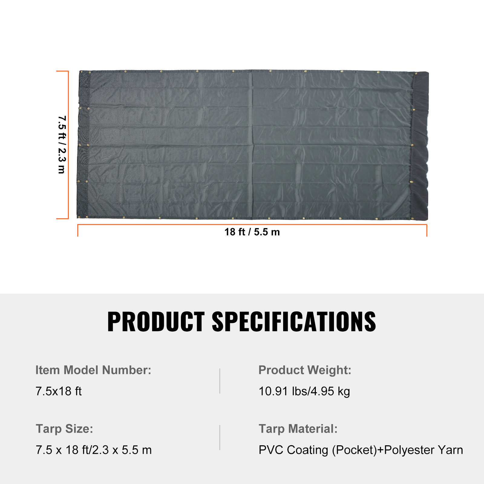 VEVOR Dump Truck Tarp Mesh Tarp 7.5 x 18 ft PVC 18oz Double Pocket Trailer Shade
