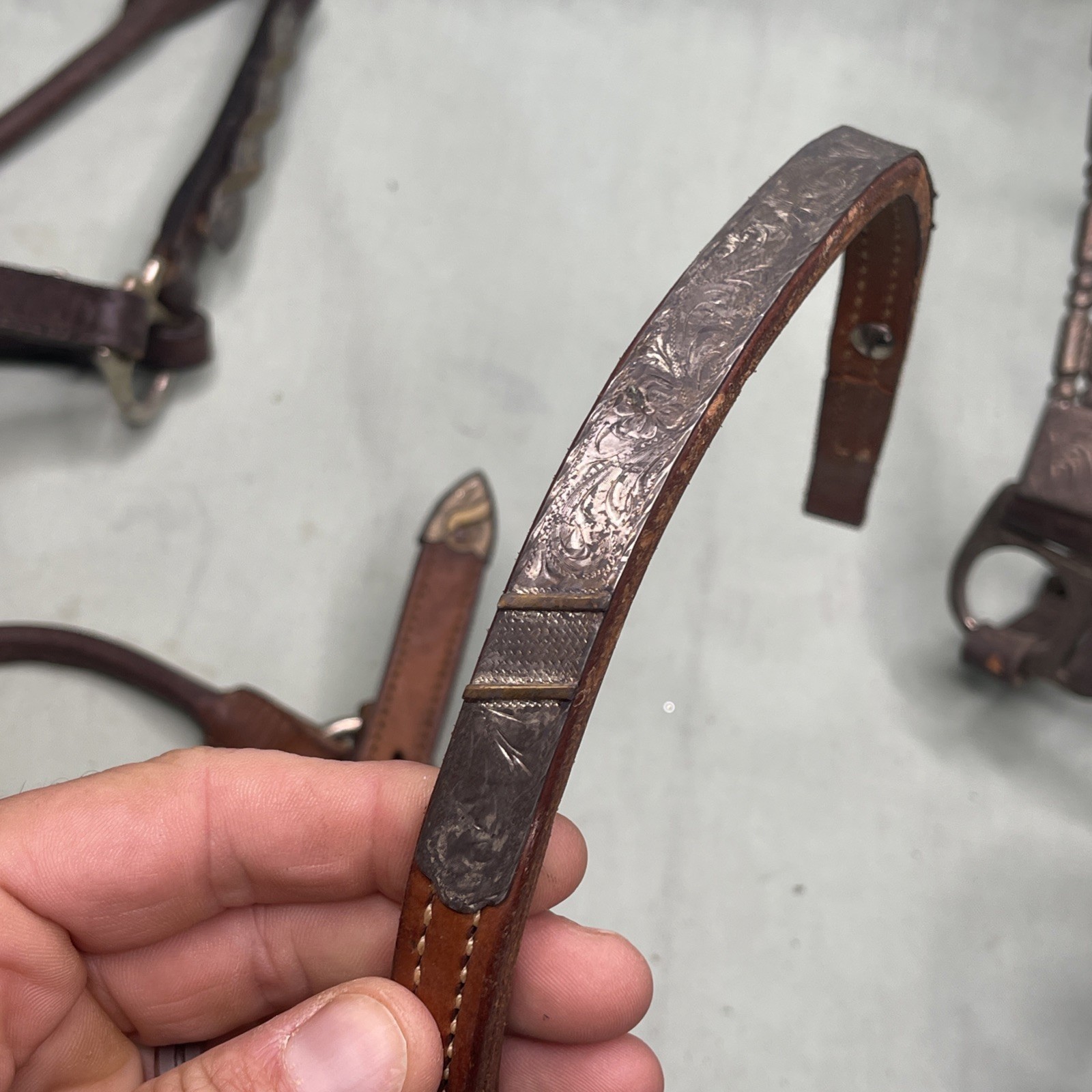 Vintage Western Silver Overlay Headstalls Lot 4 Engraved Horse Bridles Tack