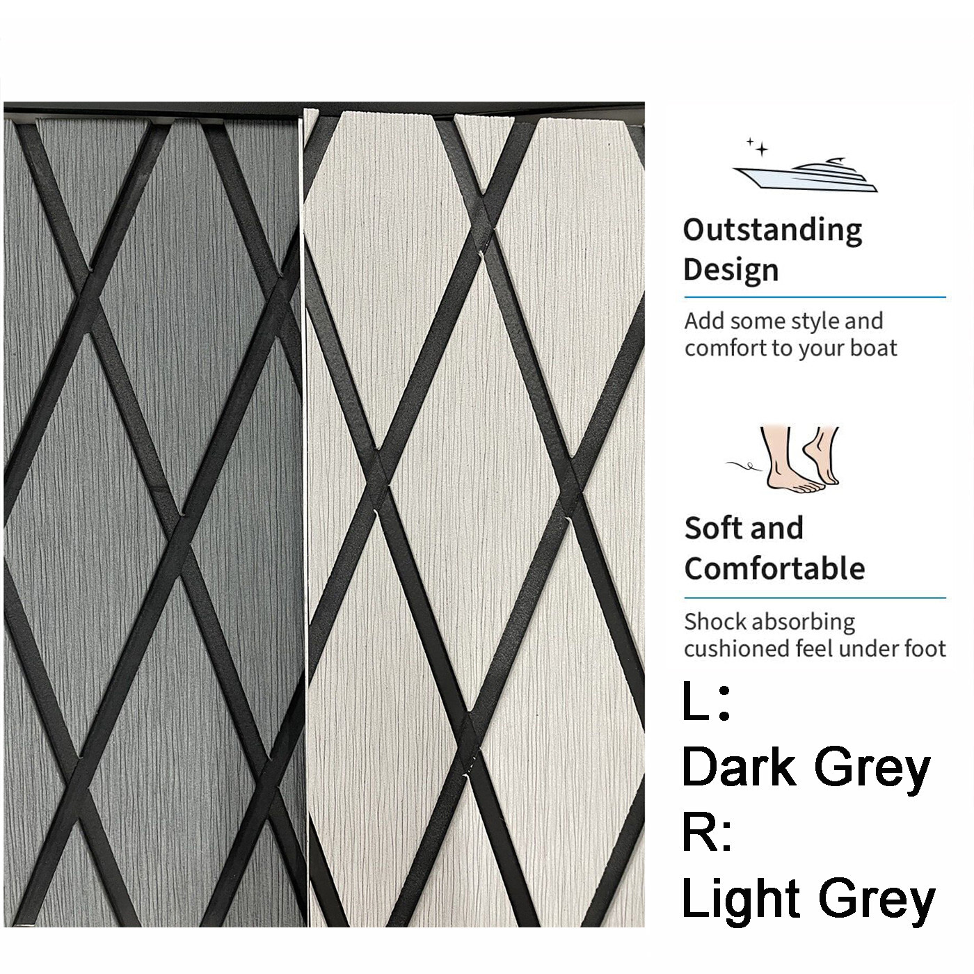 EVA Foam Boat Flooring Nonskid Marine Sea Decking Carpet , Dark Gray Diamond Mat