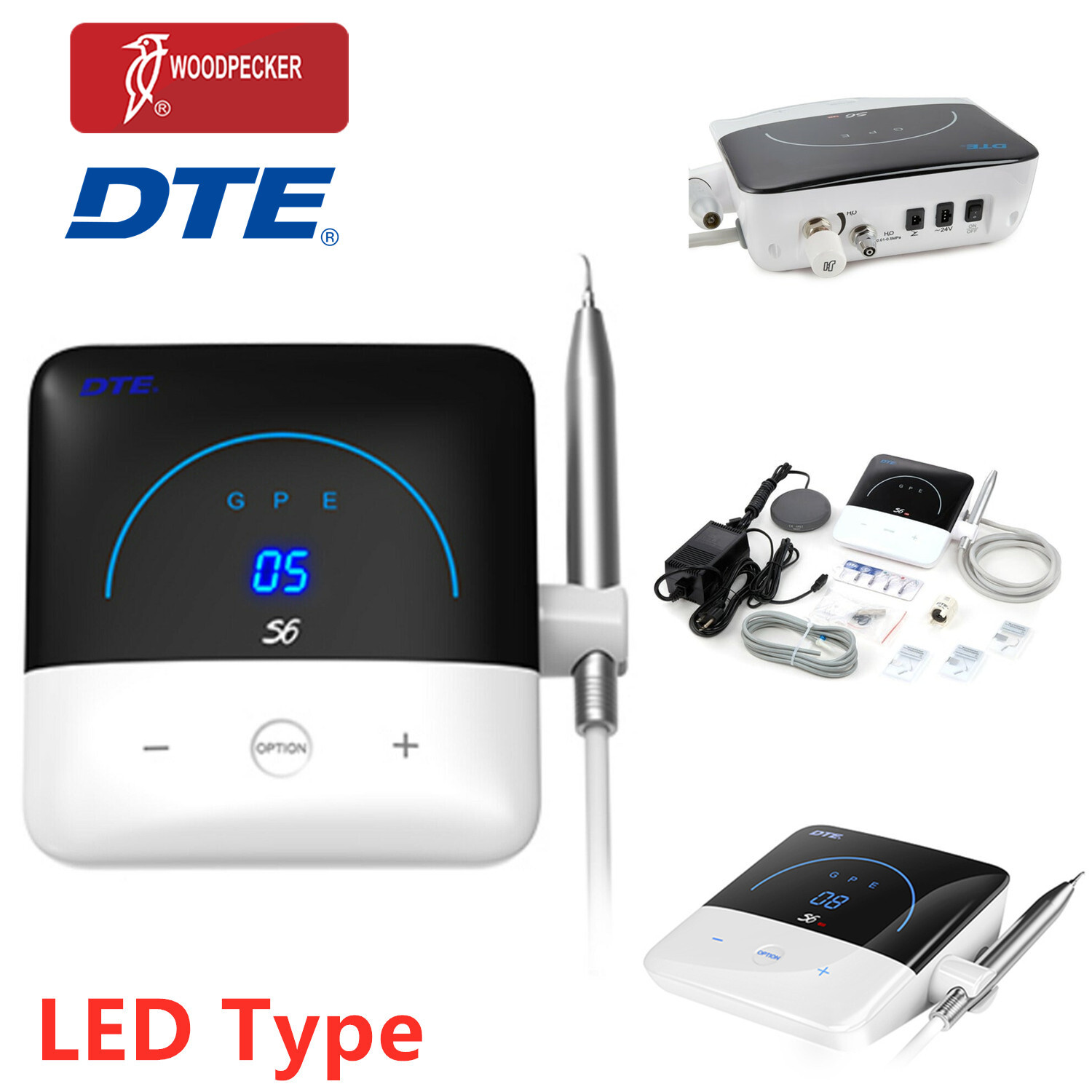Woodpecker DTE S6 LED Dental Ultrasonic Piezo Scaler HD-8L LED Handpiece 7*Tips