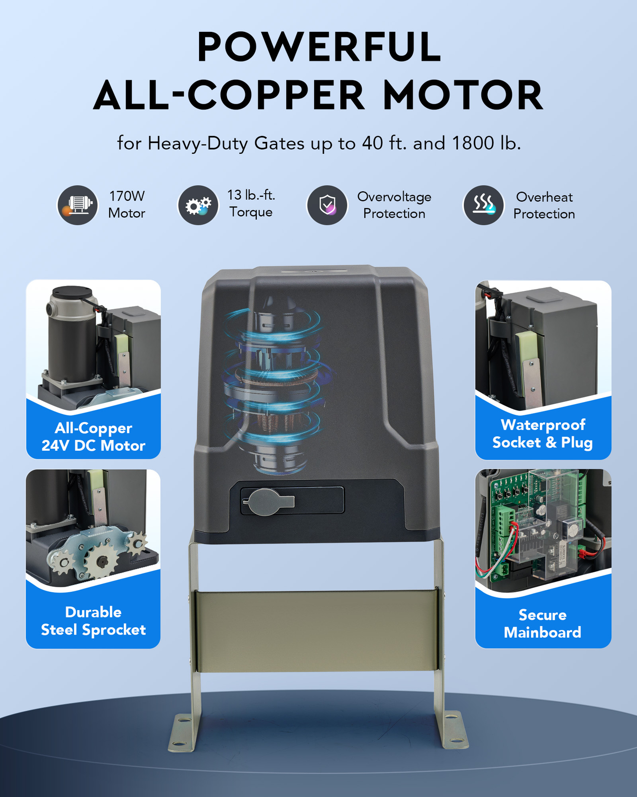 CO-Z Solar Sliding Gate Opener Kit Electric Gate Opener for 1800lb Home Gates