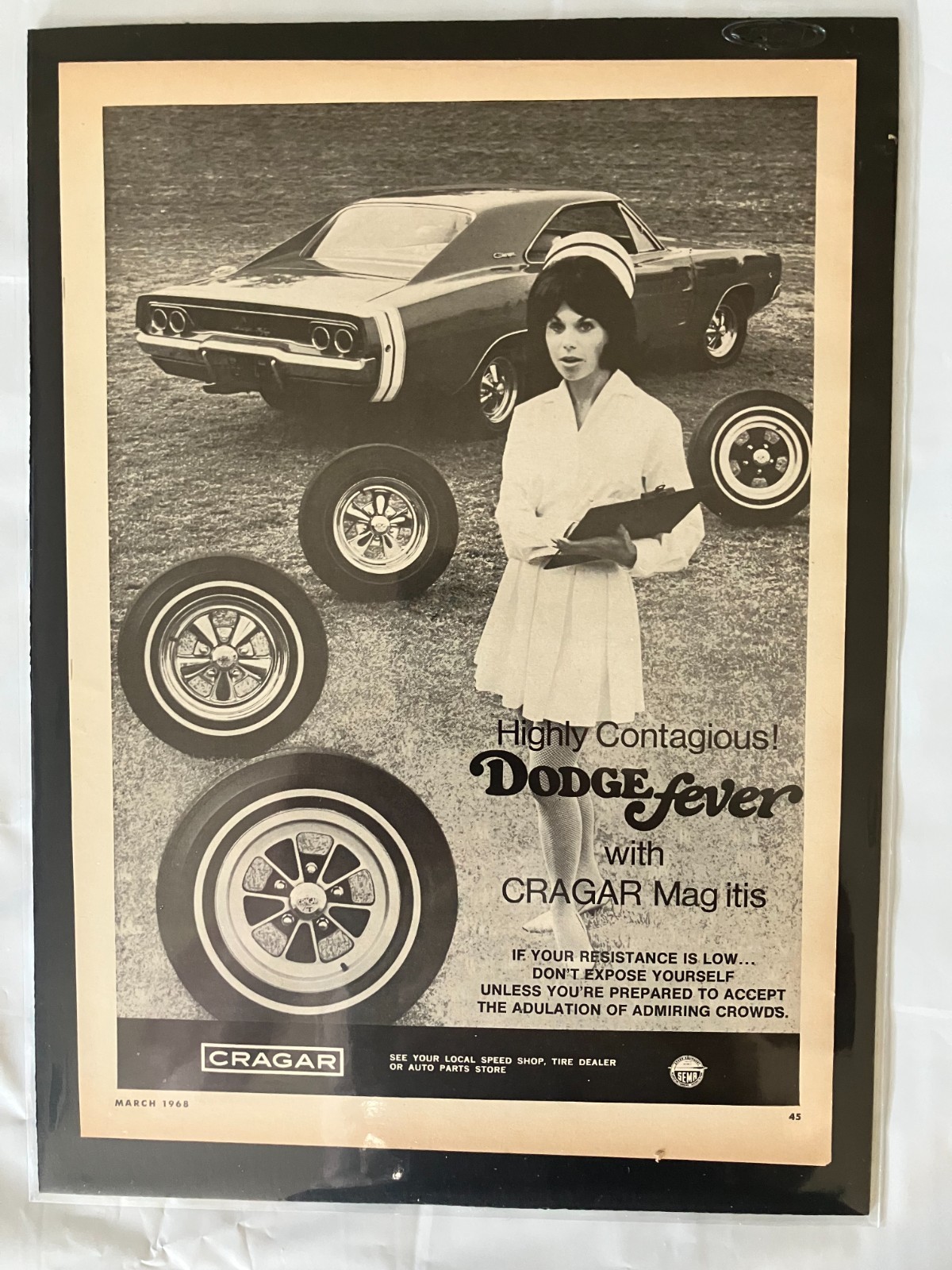 1968 Dodge Charger *Ready to Display*Cragar Mags Nurse *Original* car ad print c