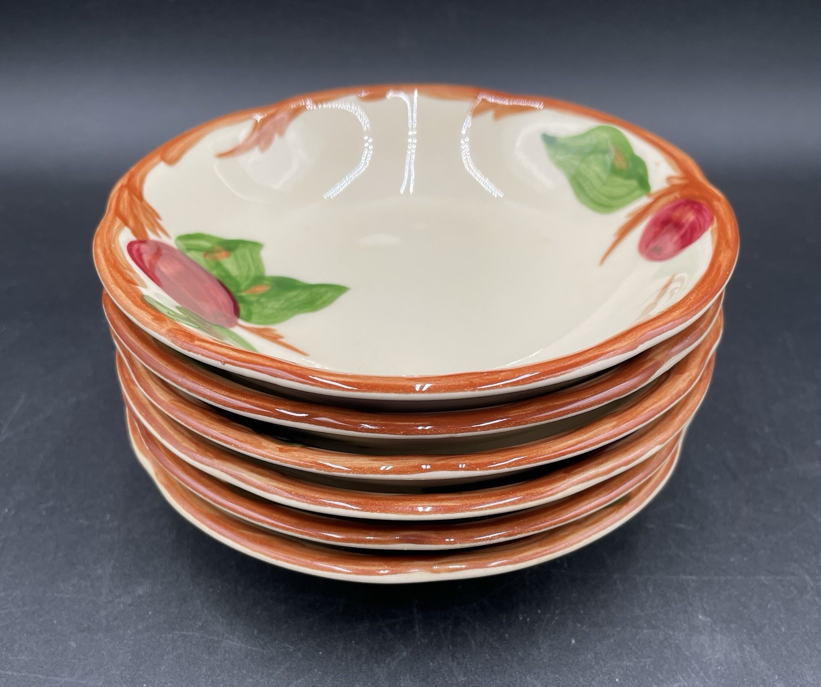 Franciscan 5 1/4 Inch Apple Pattern Dessert/Fruit Bowls - Set Of 6 !!!