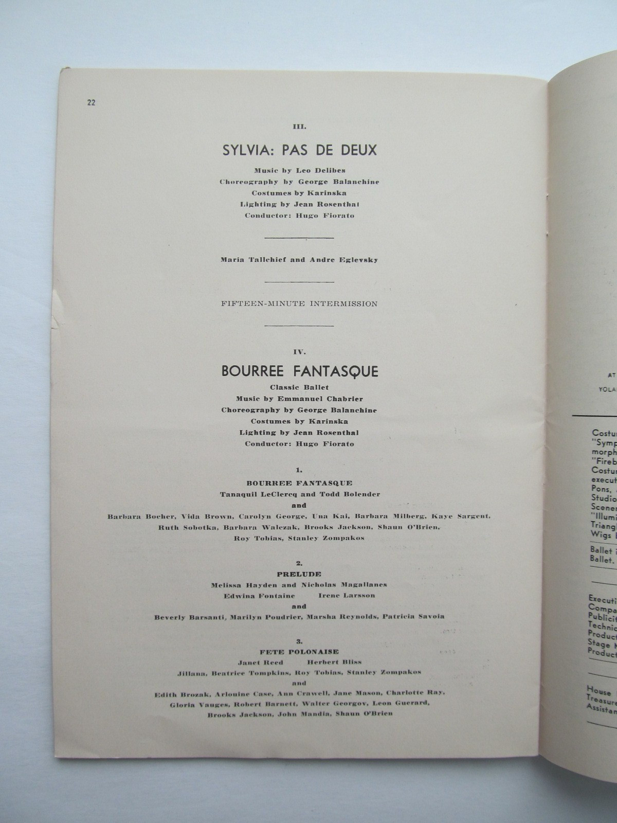 New York City Ballet Program - 1952 - Tallchief, Le Clercq, Balanchine, Robbins