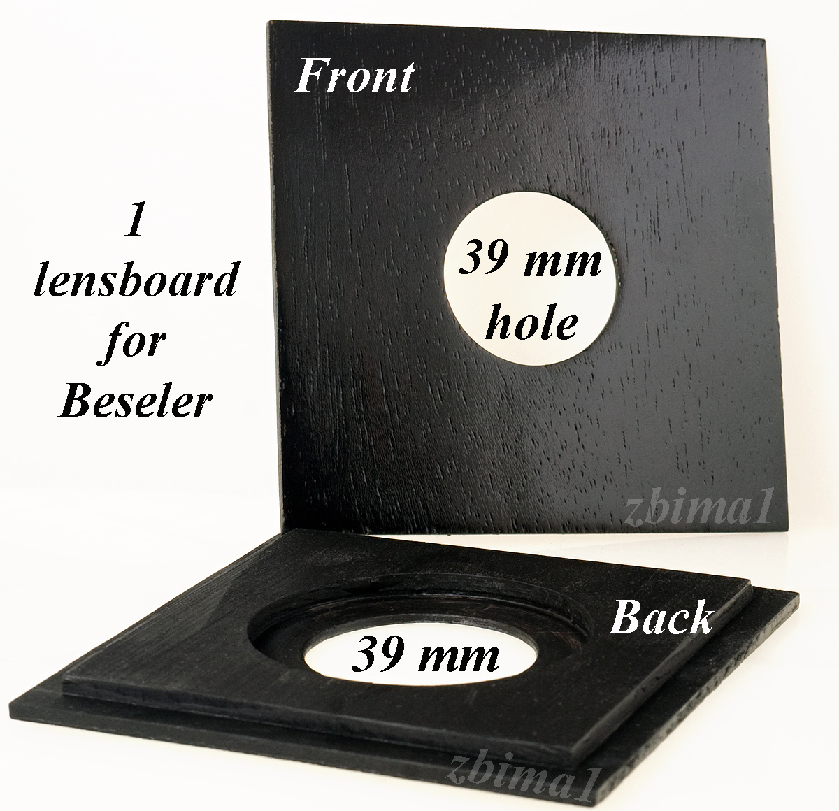 1  LENS BOARDS 4" x 4" for Enlarger Beseler - 27mm, or 39mm, or 50mm hole /Black